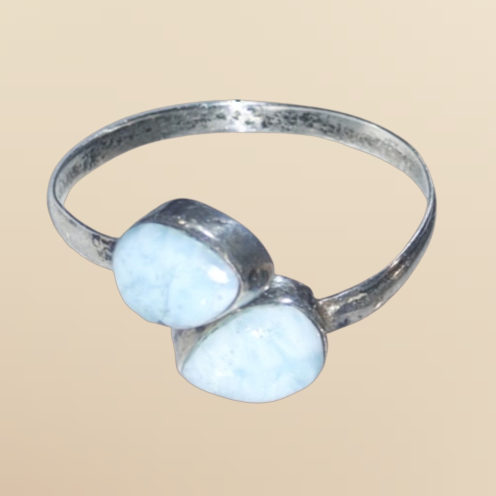 Natural Larimar Sterling Silver Bypass Ring Size 12 Handmade